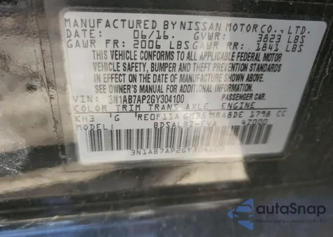 2016 Nissan Sentra S z USA, uszkodzony, nr VIN 3N1AB7AP2GY304100